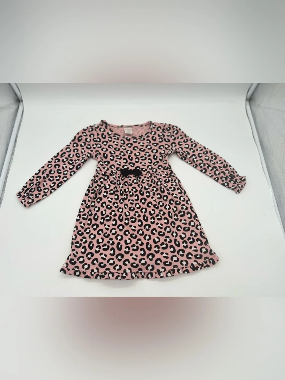 Gymboree Girls Pink Brown Long Sleeve Bow Dress 100% Cotton 2T